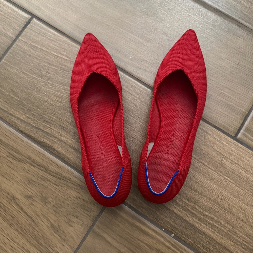 Rothys The Point Flats Bright Red Print Slip On Shoes Womens Size 9